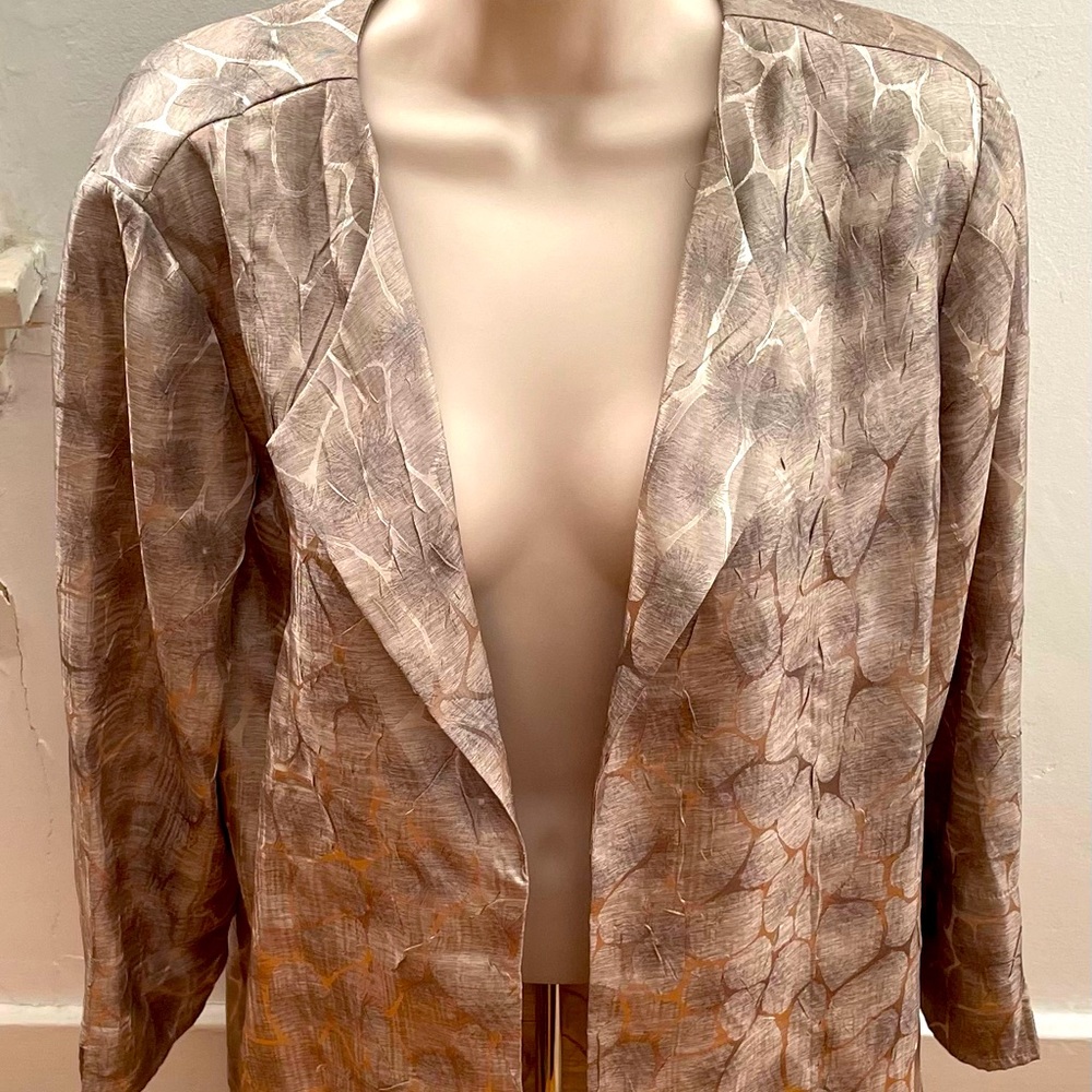 Chico’s Collection snake animal print gold open front cardigan, size 1 or M